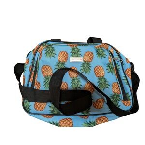 Protocol Pineapple Print Duffel Bag Blue Canvas Travel Carry On Weekend Bag